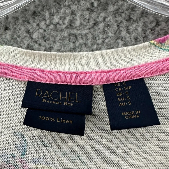 Rachel Rachel Roy V Neck Short Sleeve 100% Linen Shirt Floral Print‎ Women's S - Picture 4 of 6